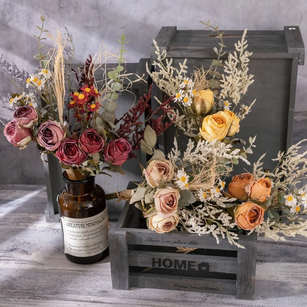 

Осенний домашний искусственный Шелковый цветок, розы, цветы, свадебный букет, Свадебный центральный кусок для дома и улицы, товары для украшения стола