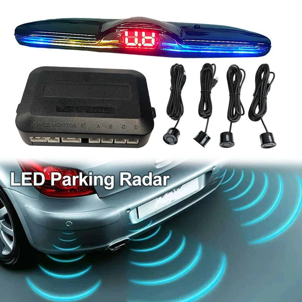 

Car Reverse Backup Radar System with 4 Parking Sensor Backlit LED Display Backlight 0.25-2 Meter Distance Detection System 12V