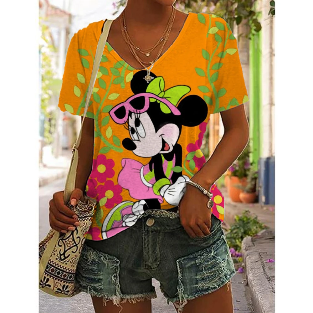 

Летние женские футболки, футболка, топы с коротким рукавом, одежда с принтом Диснея Микки Мауса, Повседневная Уличная одежда для женщин