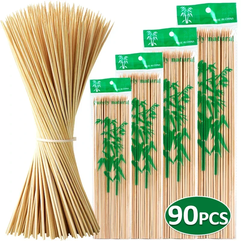 

90pcs Bamboo Stick Food Grade Bamboo Skewer Sticks Disposable Natural Wood Long Stick For Barbecue Fruit BBQ Tools 15/20/25/30cm
