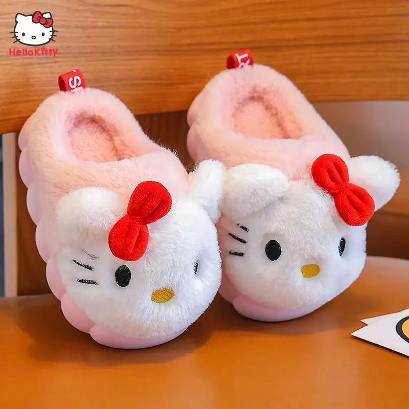

Anime Sanrios Hello Kittys Cinnamoroll Girl Slippers Kawaii My Melody Fall Winter Cartoon Plush Warm Children Home Slippers Gift