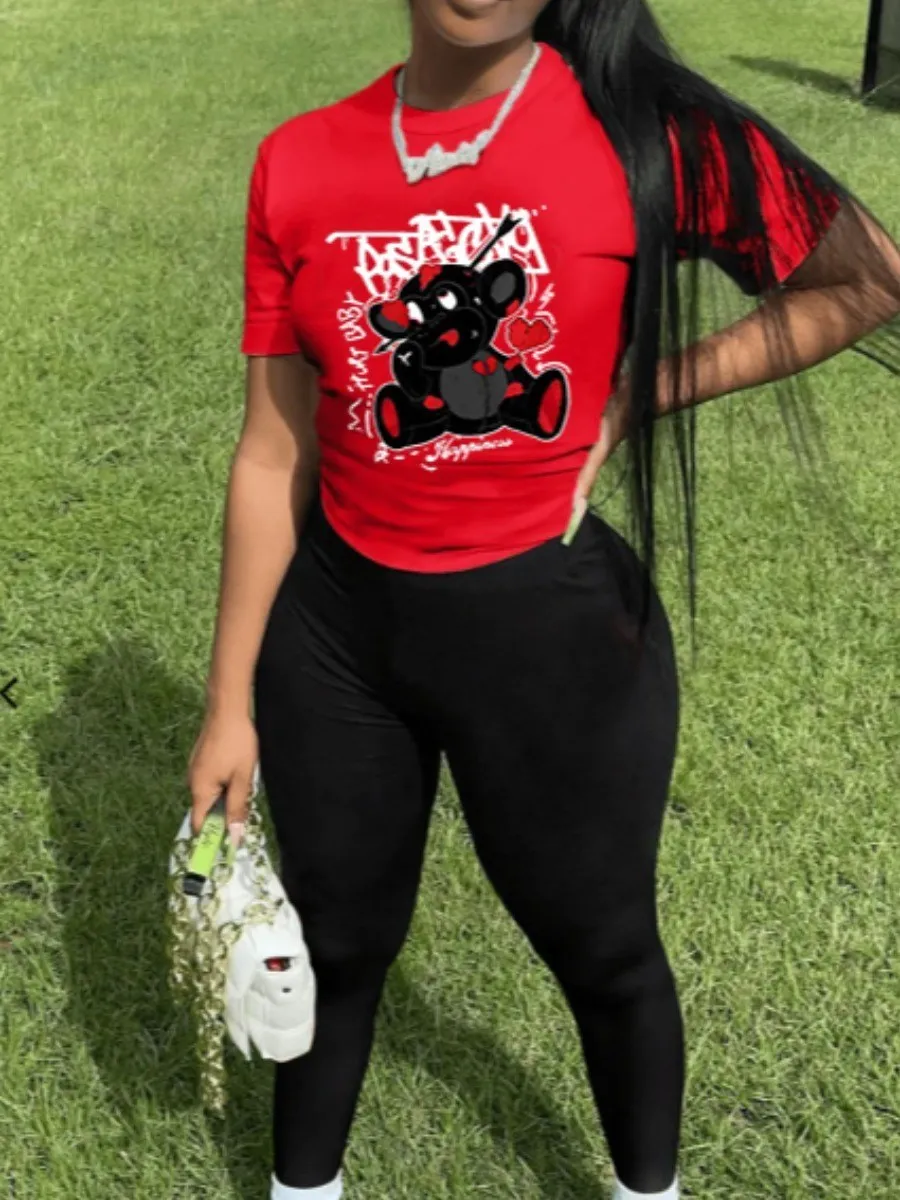 LW Matching Suits 2 Pieces Cartoon Letter Print Short Sleeve Crew Neck Red Tshirt&Casual Black Pants Set 2pcs Outfits
LW Matching Suits 2 Pieces Cartoon Letter Print Short Sleeve Crew Neck Red Tshirt&Casual Black Pants Set 2pcs Outfits