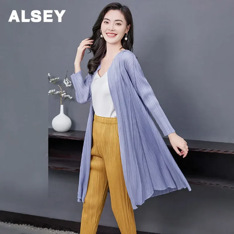 

ALSEY Miyake Pleated Trench Coat Jacket Spring Autumn New Solid Color Simple Splicing Casual Long-sleeved Cardigan Casual Cape