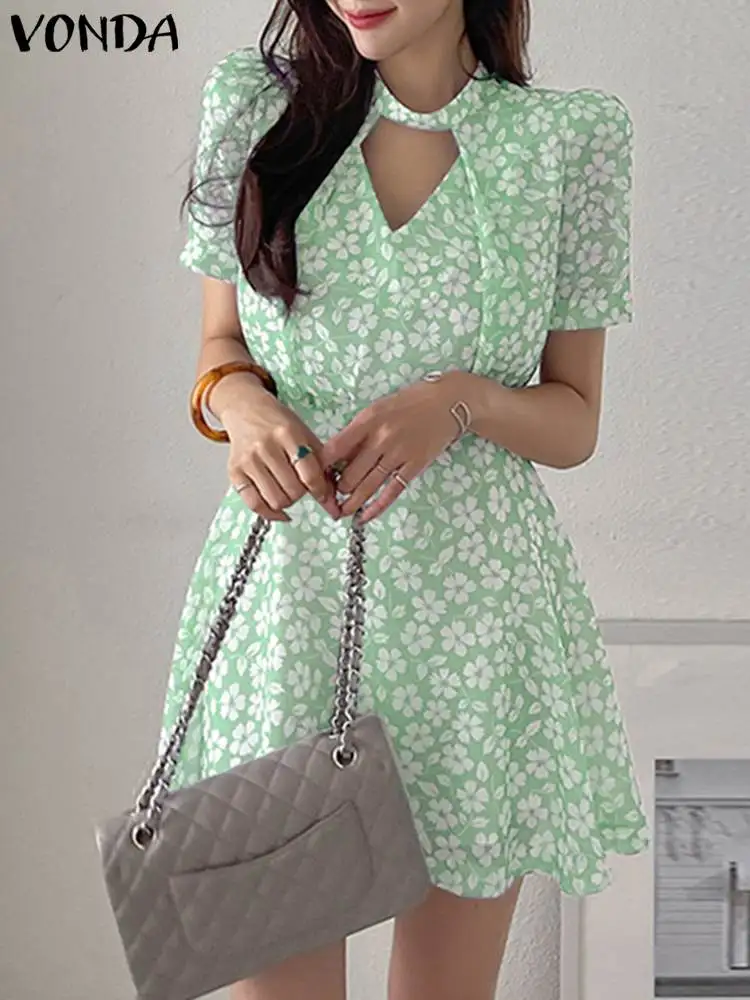 Women Floral Printed Dress 2023 VONDA Bohemian Summer Sundress Stand Collar Hollow Out Sexy Mini Dress Short Sleeve Beach Robe
Women Floral Printed Dress 2023 VONDA Bohemian Summer Sundress Stand Collar Hollow Out Sexy Mini Dress Short Sleeve Beach Robe