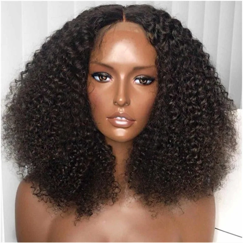

African European and American ladies black curly medium and long hair wig headgear chemical fiber short curly hair wholesale