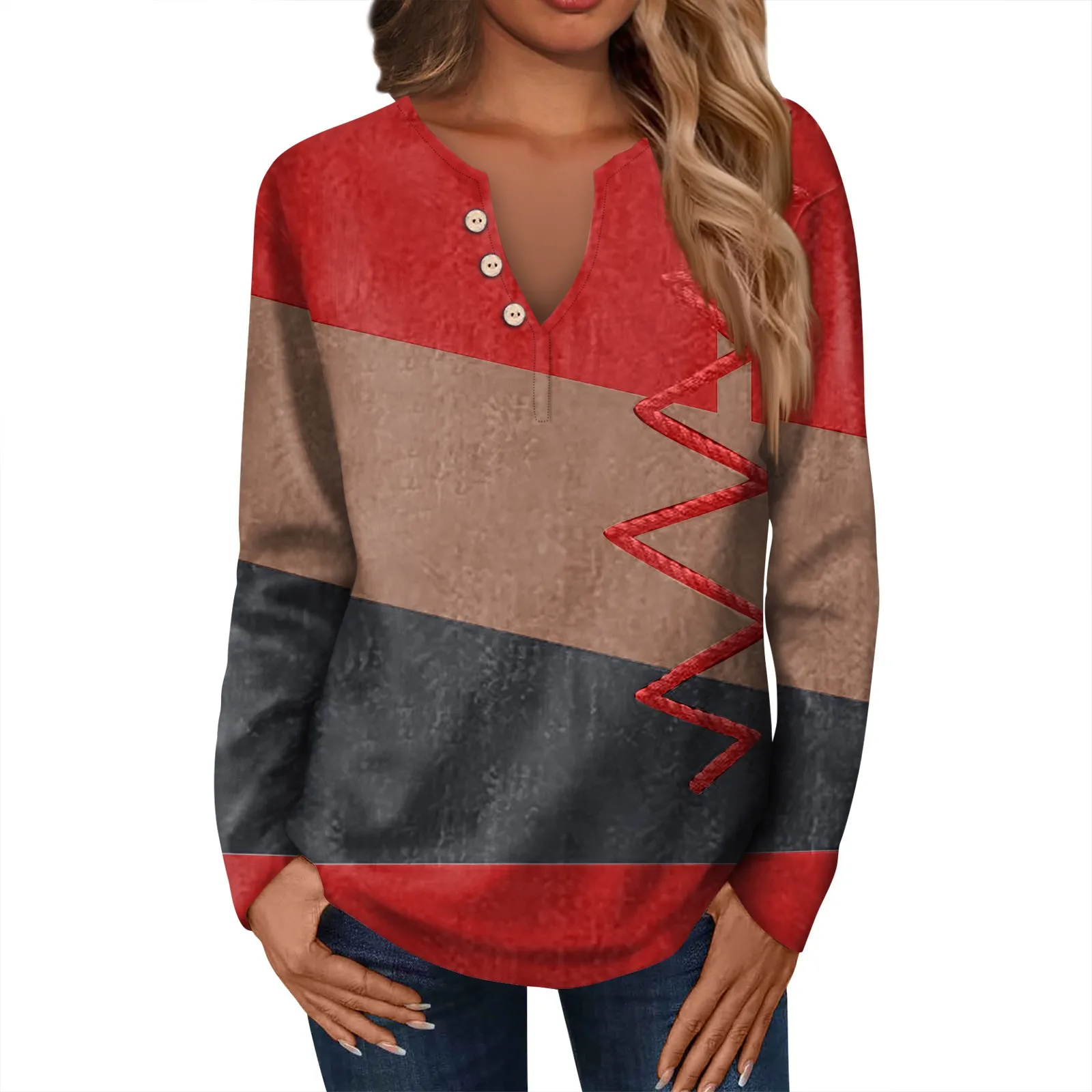 Women's Clothing Vintage Print Patchwork Button Elegant T-shirts Female Casual V Neck Long Sleeve Loose Tunic Tops
Women's Clothing Vintage Print Patchwork Button Elegant T-shirts Female Casual V Neck Long Sleeve Loose Tunic Tops