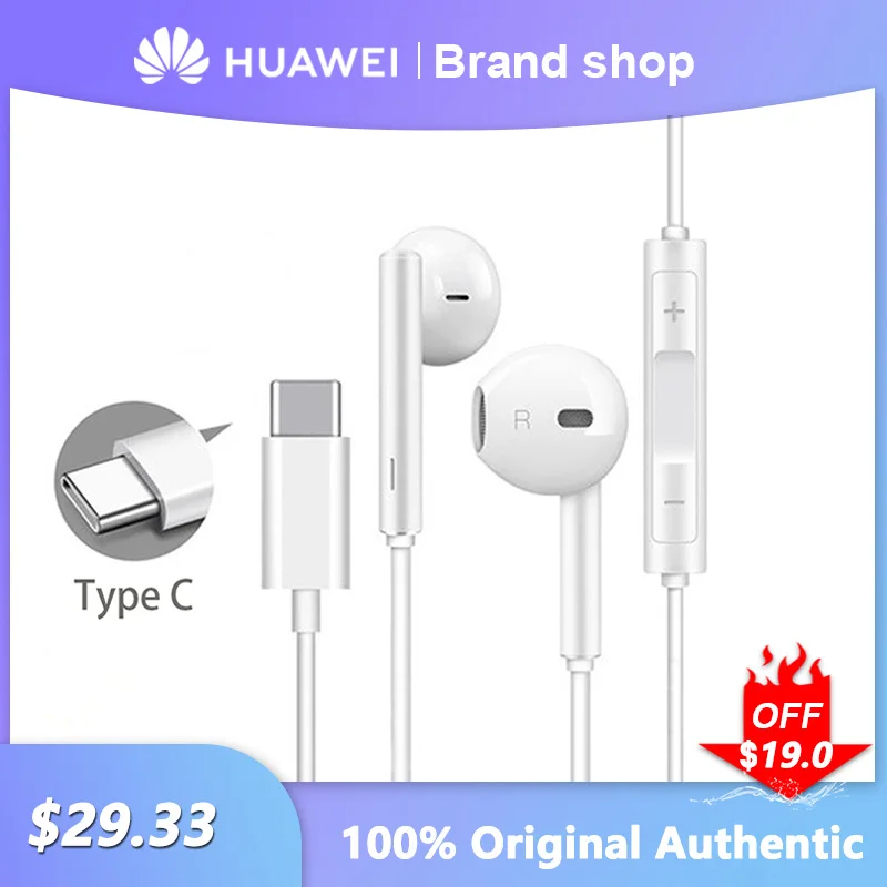 

Original Huawei CM33 Type-c Wired Earphone Volume Control In Ear Sports Headset With Mic For Huawei P50 P40 P30 Pro Mate 20 Nova