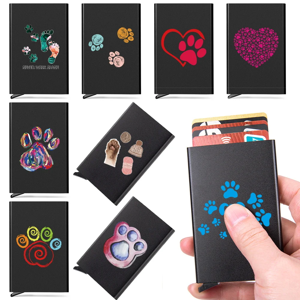 

Aluminium Anti Rfid Card Holder NFC Blocking Reader Footprints Pattern Wallets Pocket Case Slim Protection Bank Credit Card Case