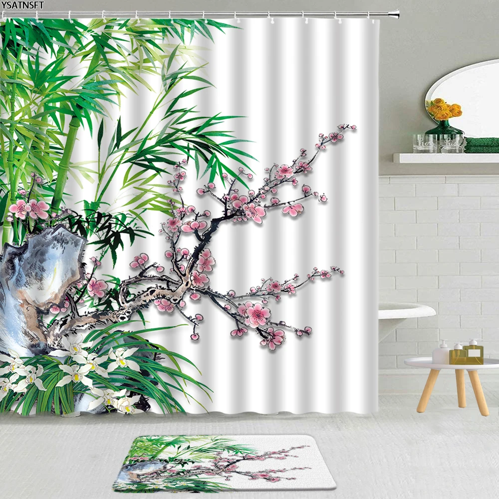Chinese Bamboo Forest Shower Curtain 2PC Set Ink Painting Bath Mat Entered Door Mat Bath Curtain Anti Slip Bathroom Rug Carpet
Chinese Bamboo Forest Shower Curtain 2PC Set Ink Painting Bath Mat Entered Door Mat Bath Curtain Anti Slip Bathroom Rug Carpet