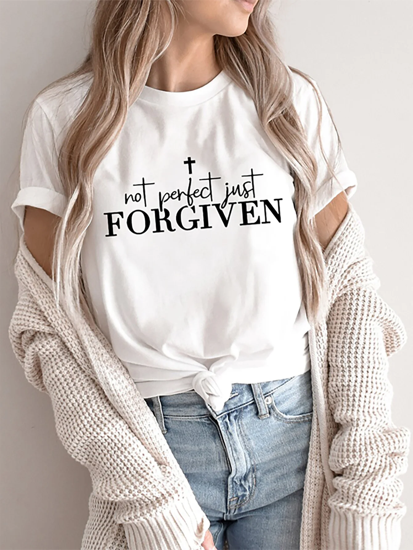 Футболка с принтом Forgive Faith-Женский Повседневный Топ с коротким рукавом для лета и весны
Футболка с принтом Forgive Faith-Женский Повседневный Топ с коротким рукавом для лета и весны