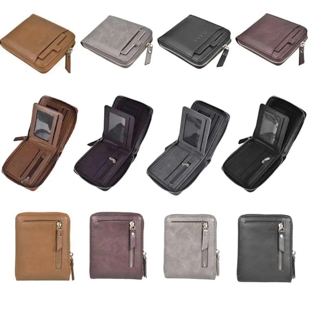 

Zipper Casual PU Leather RFID Anti-magnetic Anti-theft Coin Clutch Bag Short Purse Card Holder Case Men Leather Wallet