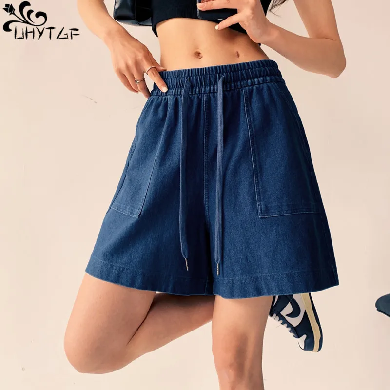 UHYTGF Cotton Denim Shorts For Womens Clothing Summer New Loose Casual Fashion Pocket Lace-Up Elastic Waist Female Cowboy Shorts
UHYTGF Cotton Denim Shorts For Womens Clothing Summer New Loose Casual Fashion Pocket Lace-Up Elastic Waist Female Cowboy Shorts