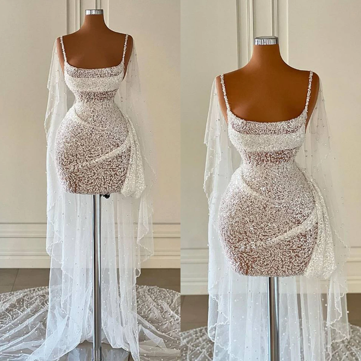 Sexy Lllusion Spaghetti Evening Dresses With Pearl Shawl New Ladies Party Dress Summer Mini-Length Vestidos De Fiesta Hot Sale
Sexy Lllusion Spaghetti Evening Dresses With Pearl Shawl New Ladies Party Dress Summer Mini-Length Vestidos De Fiesta Hot Sale