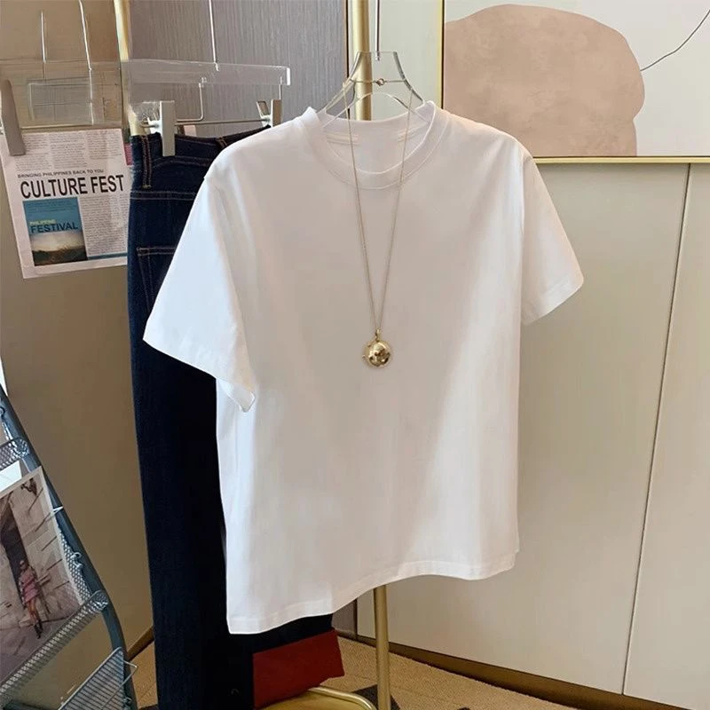 Heavyweight White Pure Cotton Short Sleeved T-shirt for Men and Women Loose and Slimming Solid Color Niche Round Neck Top
Heavyweight White Pure Cotton Short Sleeved T-shirt for Men and Women Loose and Slimming Solid Color Niche Round Neck Top