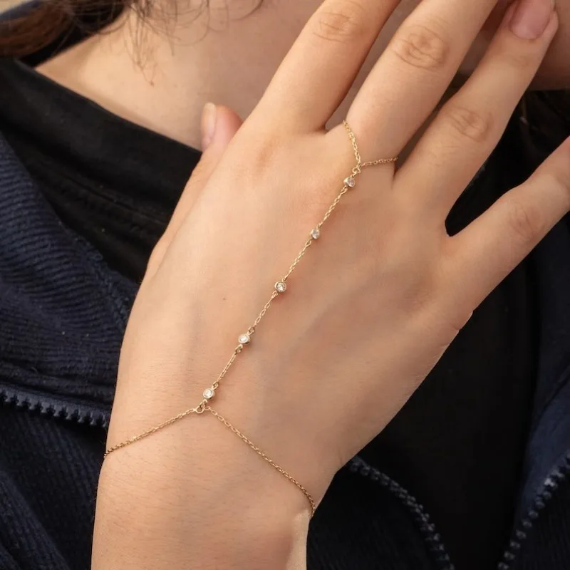 Minar Textured Stainless Steel Gold PVD Plated Sparkly CZ Cubic Zirconia Long Tassel Chain Link Ring Bracelets for Women
Minar Textured Stainless Steel Gold PVD Plated Sparkly CZ Cubic Zirconia Long Tassel Chain Link Ring Bracelets for Women