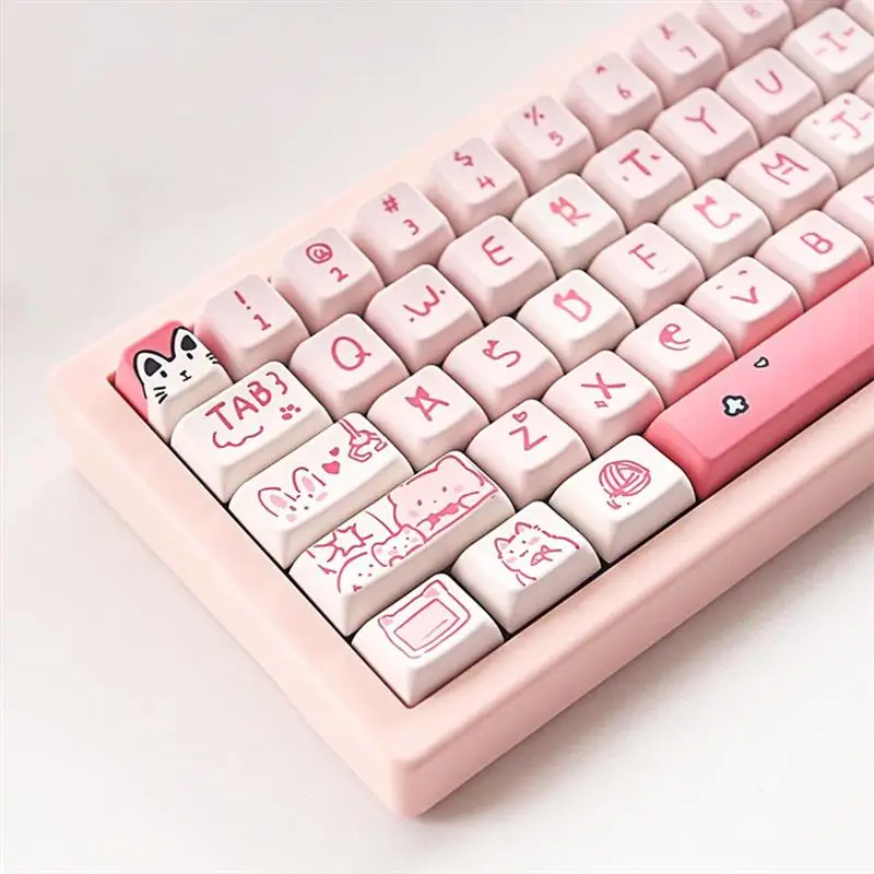 

146/66 Keys MDA Key caps Pink Meow Meow theme PBT Five-sided heat sublimation For MX Switch Fit 61/68/87/96/104/108 Keyboard