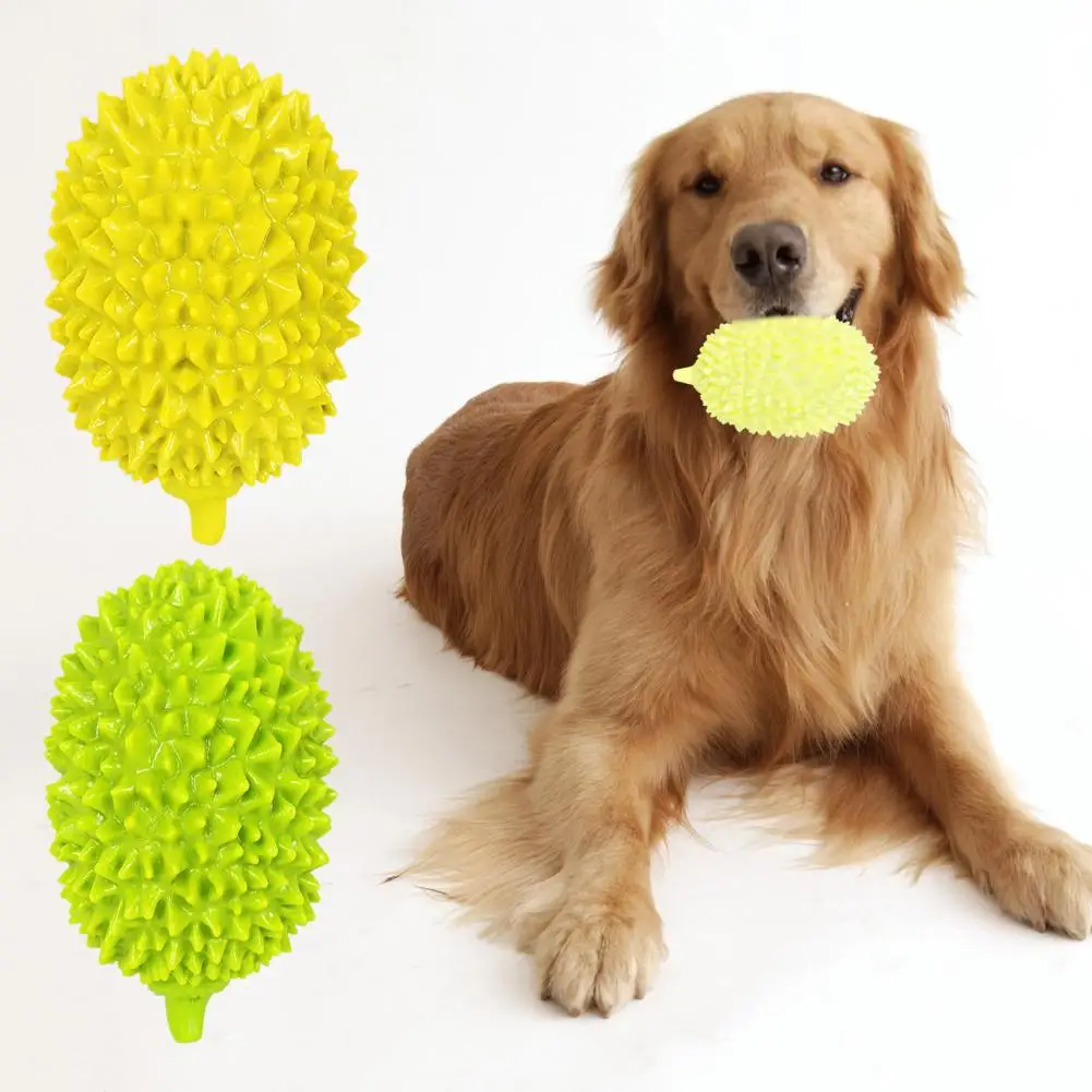 

Dog Teething Toy Durian Shape Bite-resistant Indestructible Teeth Cleaning Entertainment Relieve Stress Companion Squeaky Sound