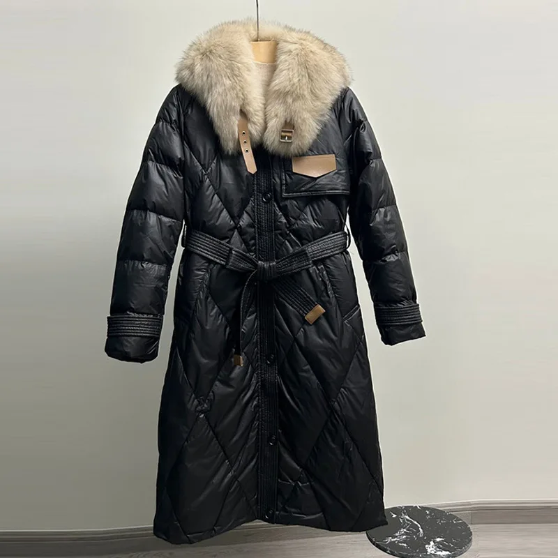 

Down Jacket with White Duck Down Filling Long Sleeved Jacket Winter New Long Style Thickened Fox Fur Collar Jacket