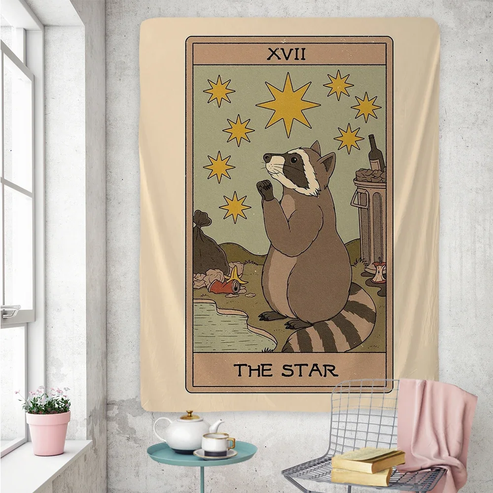 

Raccoon Tarot психоделический гобелен настенная подвеска таинственное искусство на стену в стиле бохо Witchcraft Hippie Kawaii эстетическое домашнее украшение для комнаты