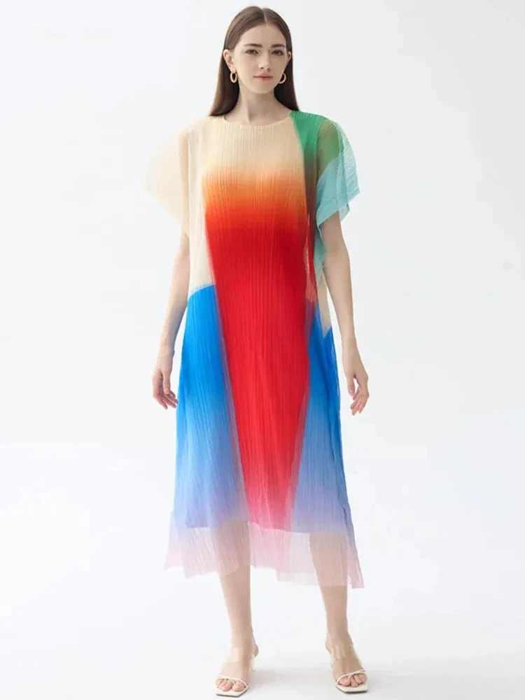 Miyake Pleated Dress Color Block Women Short Sleeve Round Collar A Line Loose Evening Party Female Elegant New 2023
Miyake Pleated Dress Color Block Women Short Sleeve Round Collar A Line Loose Evening Party Female Elegant New 2023