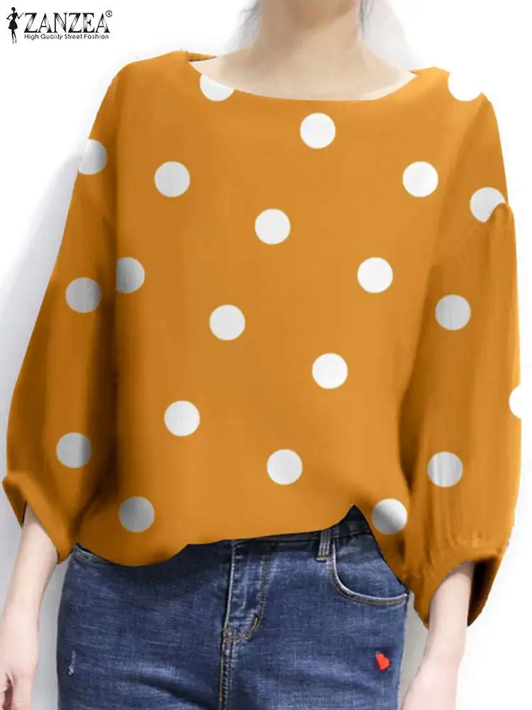 Летняя богемная блузка в горошек ZANZEA, женские туники, топы, винтажная рубашка с круглым вырезом и рукавом 3/4, женские свободные праздничные блузы, рубашка 
Летняя богемная блузка в горошек ZANZEA, женские туники, топы, винтажная рубашка с круглым вырезом и рукавом 3/4, женские свободные праздничные блузы, рубашка