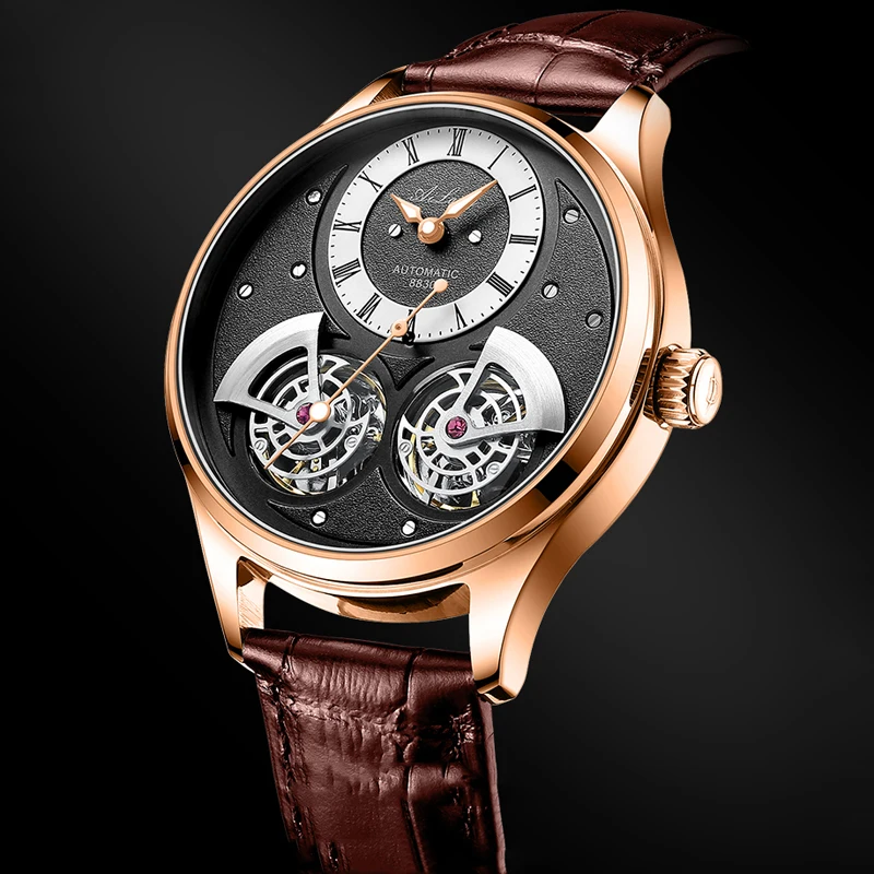 

AILANG Casual Fashion Brand Mechanical Men Watch Double Tourbillon Waterproof Automatic Mens Watches Rose Gold Case Reloj Hombre