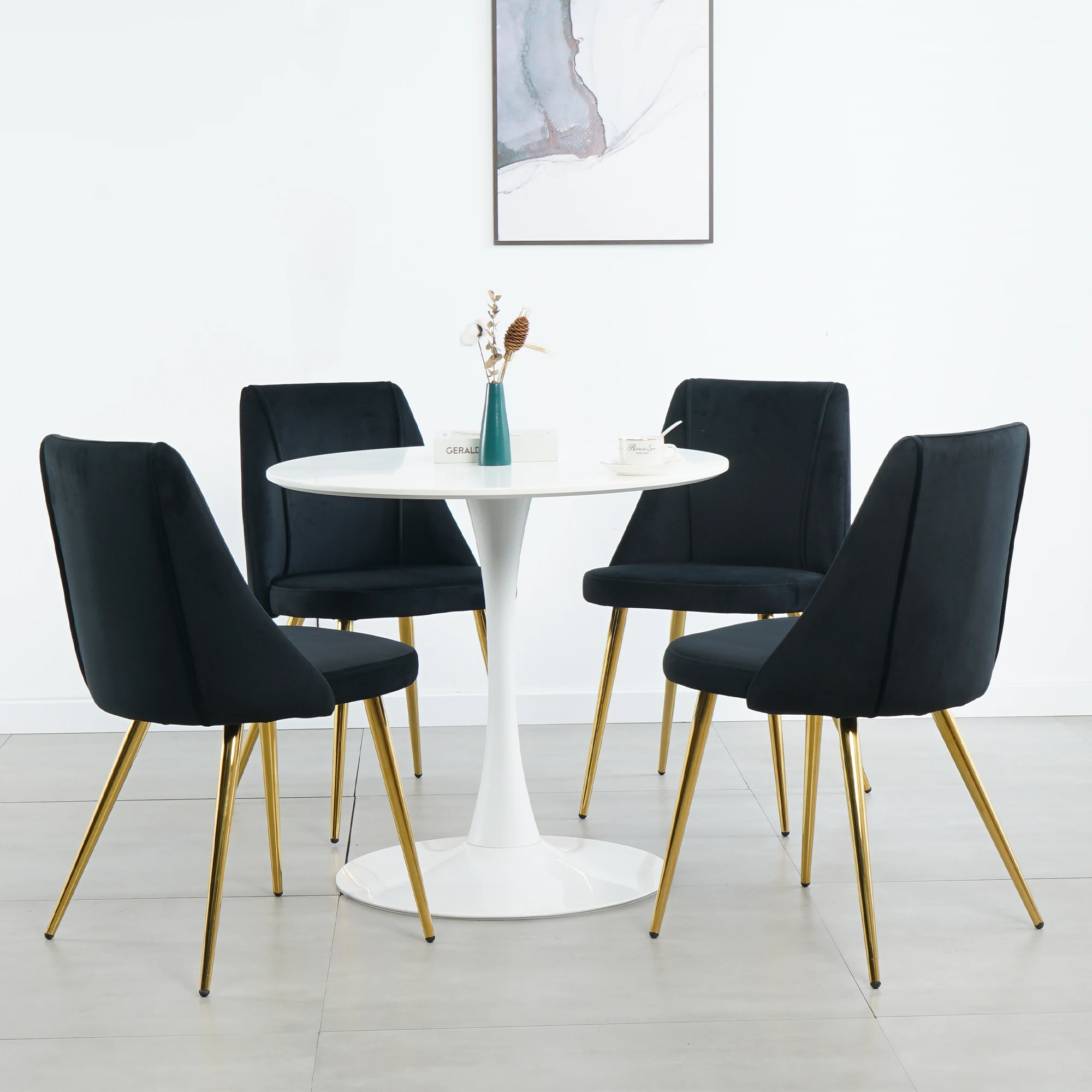 Modern simple velvet dining black chair home bedroom stool back dressing chair student desk chair gold metal legs(set of 4)
Modern simple velvet dining black chair home bedroom stool back dressing chair student desk chair gold metal legs(set of 4)