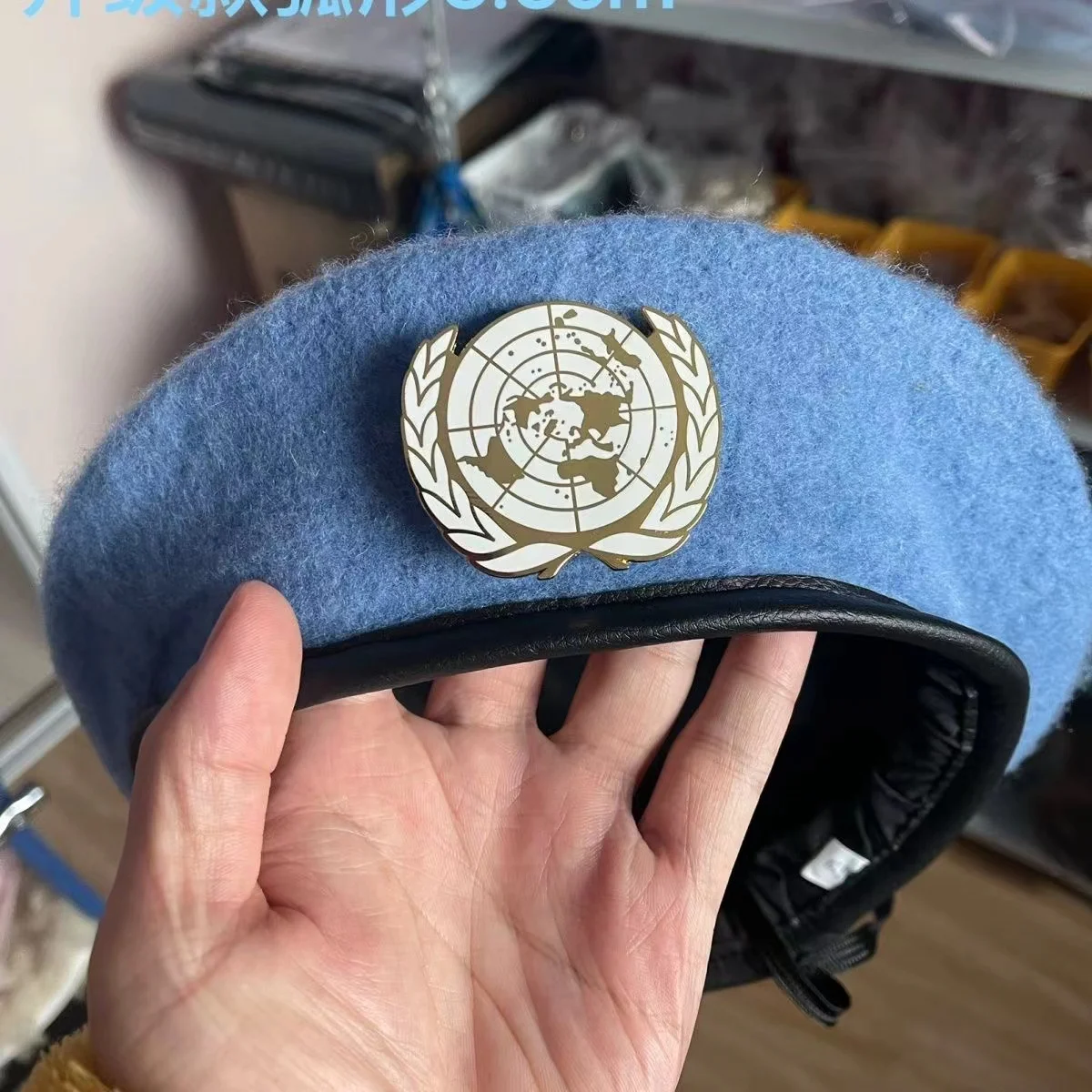 

UN BLUE BERET United Nations Peacekeeping Force Cap Hat With UN Badge Cockade Souvenir Game Cosplay Costume Prop