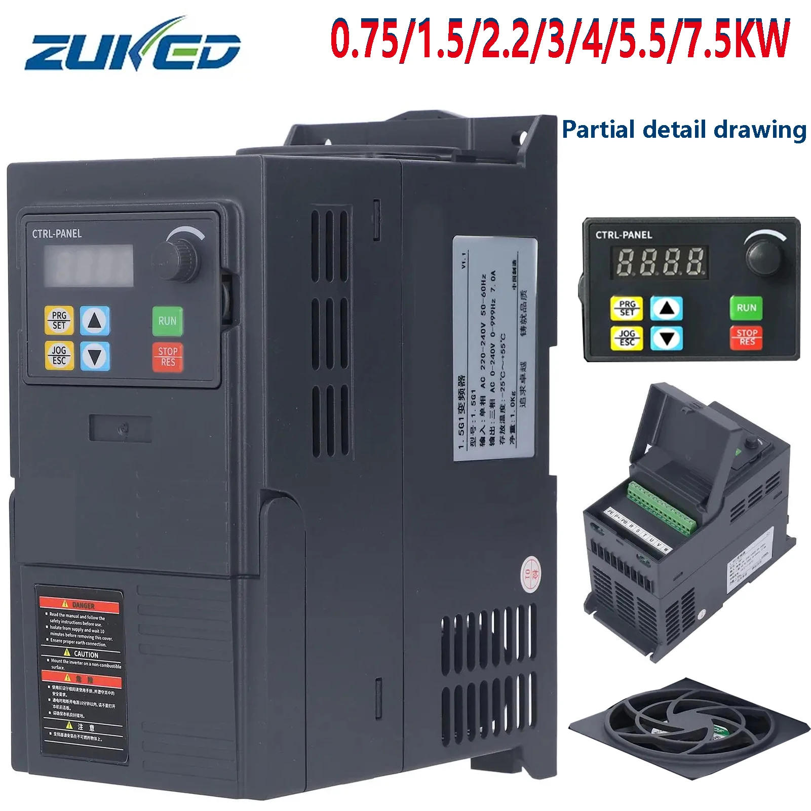 ZUKED 1.5/2.2KW 3KW 4KW 5.5KW 7.5KW Inverter Motor Speed Controller 220V 380V Economical VFD Variable Frequency Drive Converter
ZUKED 1.5/2.2KW 3KW 4KW 5.5KW 7.5KW Inverter Motor Speed Controller 220V 380V Economical VFD Variable Frequency Drive Converter