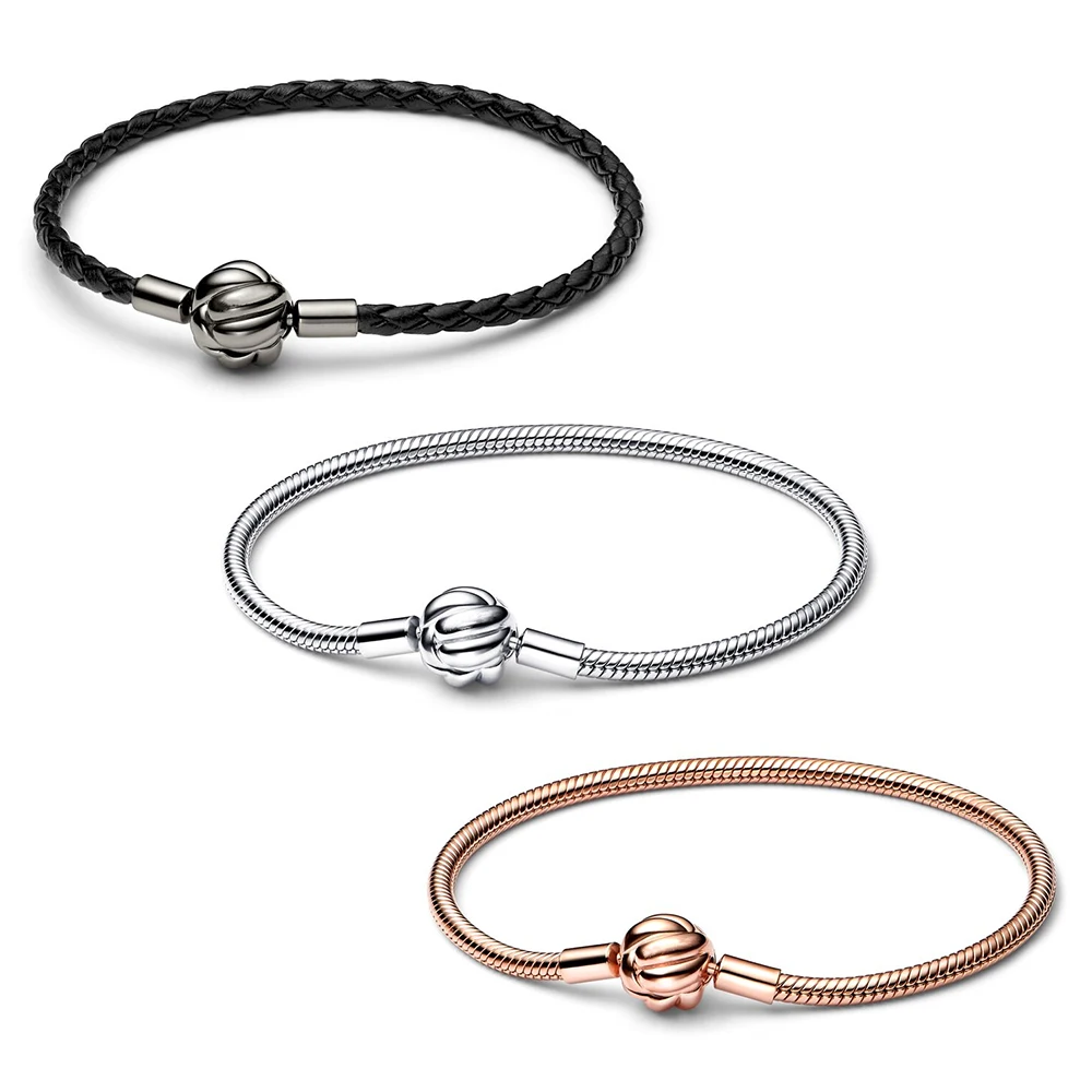 NEW High Quality 925 Sterling Silver Moments Concentric Knot Snake Chain Bracelet Braided Leather Bracelet Fit Women
NEW High Quality 925 Sterling Silver Moments Concentric Knot Snake Chain Bracelet Braided Leather Bracelet Fit Women