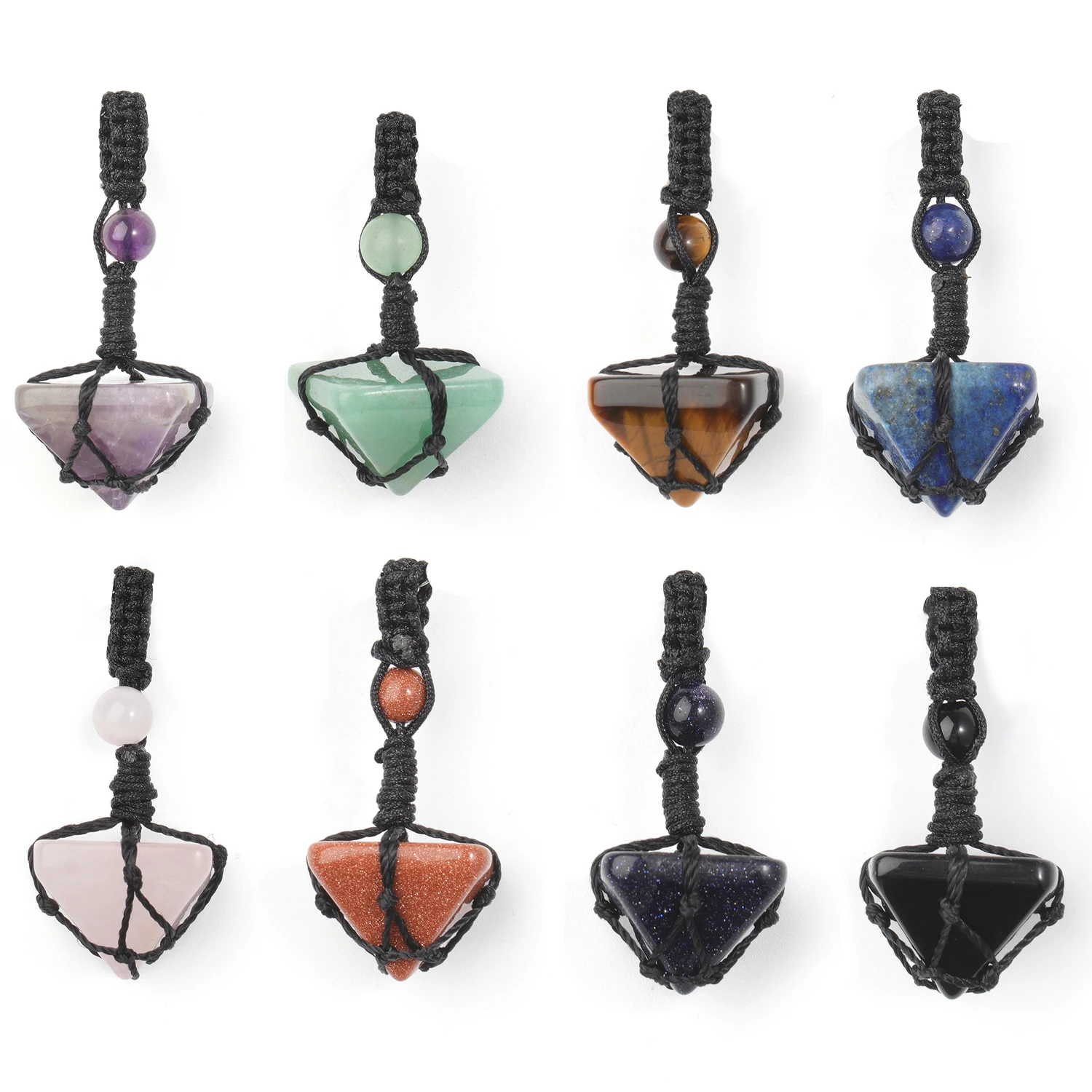 Pyramid Shape Pendant Black Rope Strap Net Wrapping Stone Necklace for Jewelry Making DIY Charms Necklace Accessories
Pyramid Shape Pendant Black Rope Strap Net Wrapping Stone Necklace for Jewelry Making DIY Charms Necklace Accessories