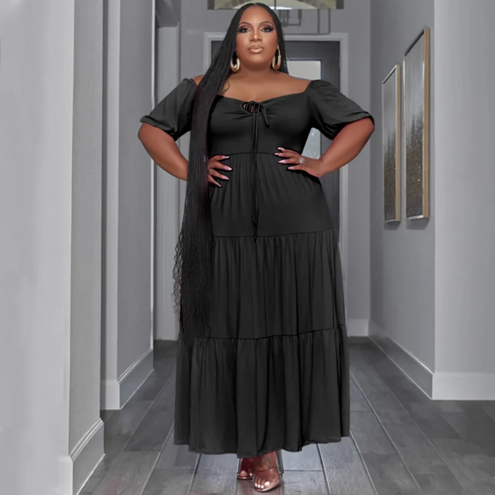 Plus Size Dresses Casual Fashion Summer Solid Color U-neck Short Sleeve Loose Long Pleated Dress Streetwear Vintage Vestido 2023
Plus Size Dresses Casual Fashion Summer Solid Color U-neck Short Sleeve Loose Long Pleated Dress Streetwear Vintage Vestido 2023