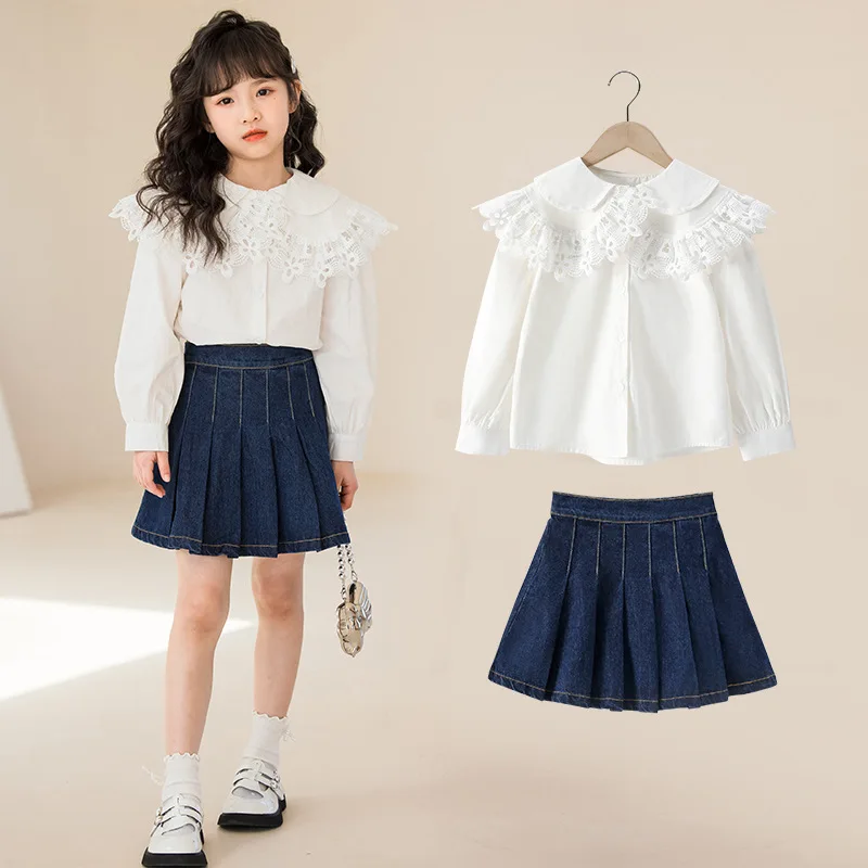 Kids Spring Clothes Girls Sweet White Shirt Set Denim Skirts Lace Collar Tops Sweet Korean Girl Clothing 5 6 8 10 12 years old
Kids Spring Clothes Girls Sweet White Shirt Set Denim Skirts Lace Collar Tops Sweet Korean Girl Clothing 5 6 8 10 12 years old