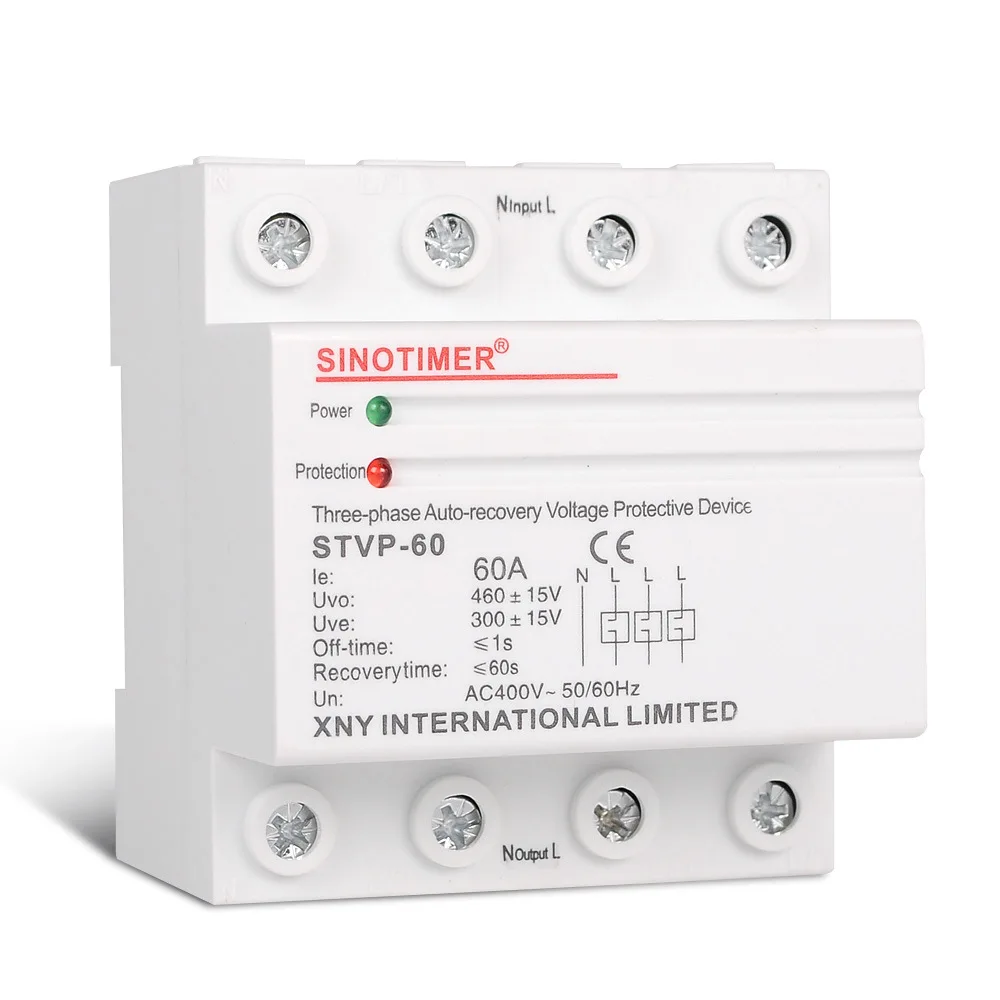

STVP-60 Three Phase 4 Wires 380V 60A DIN Rail Automatic Recovery Over Under Voltage Protector Voltage Relay Protection Device
