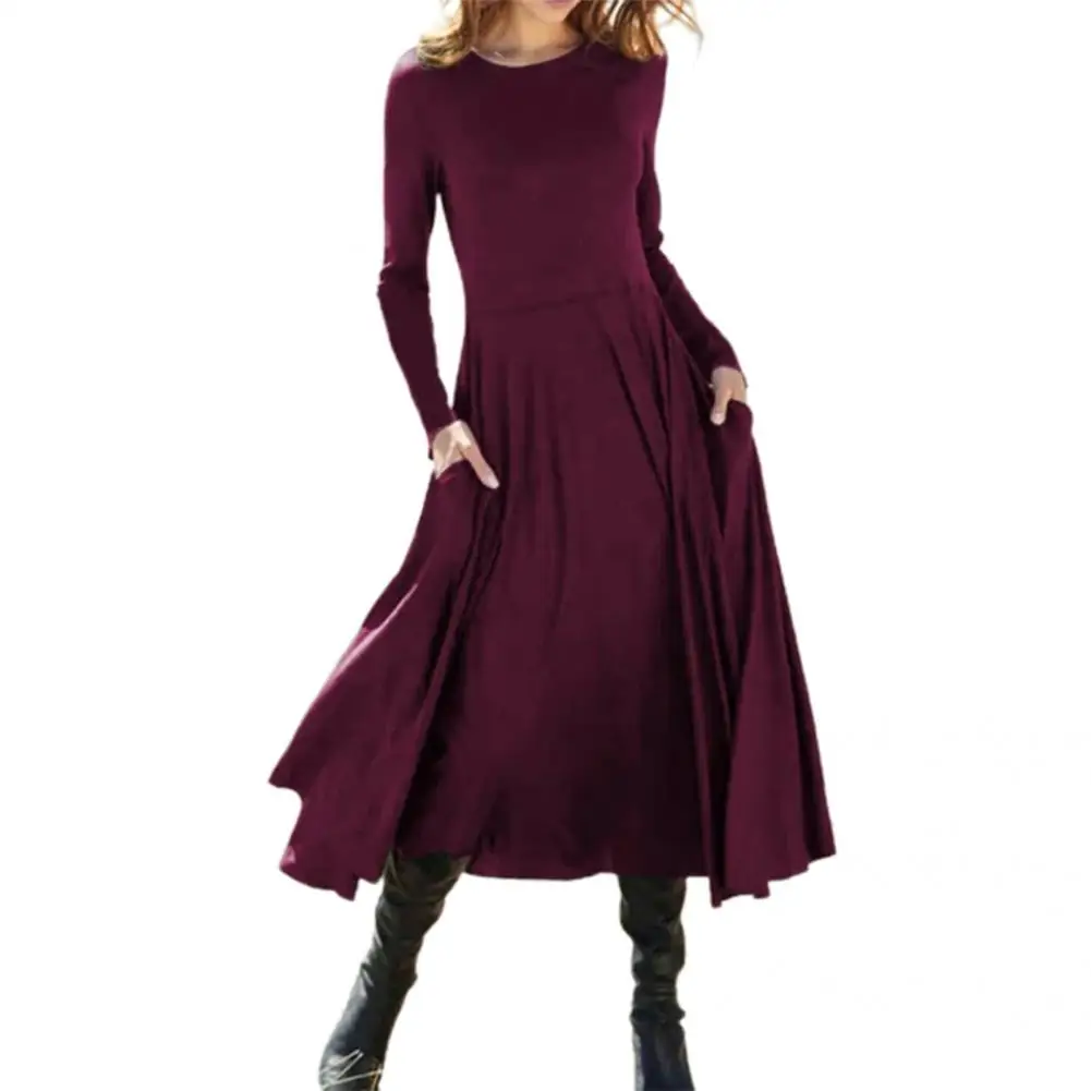 

Spring Woman Long Sleeve Dress O Neck Women's Dress Tight Waist Loose Hem Dress for vestidos elegantes para mujer