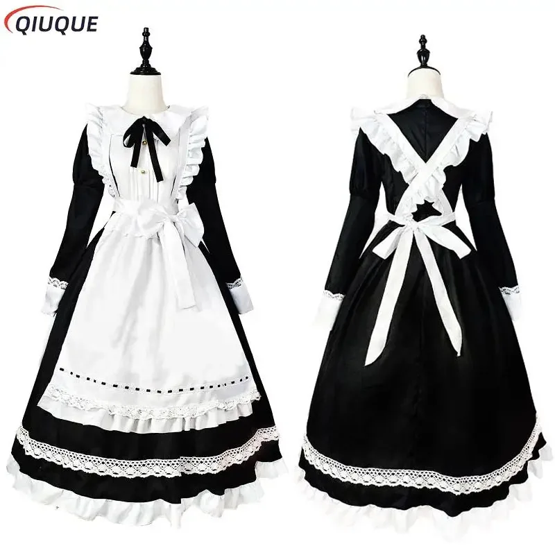 

Women Black White Maid Outfit Apron Dress Girls Lolita Dresses Men Cafe Costume Cosplay Costume Горничная Mucama S-5XL