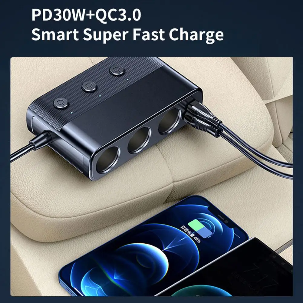 128W Car Phone Charger Cigarette Lighter Adapter PD30W Quick Ports Socket Multi with QC3.0 Charge Switch Charging USB X8E5
128W Car Phone Charger Cigarette Lighter Adapter PD30W Quick Ports Socket Multi with QC3.0 Charge Switch Charging USB X8E5