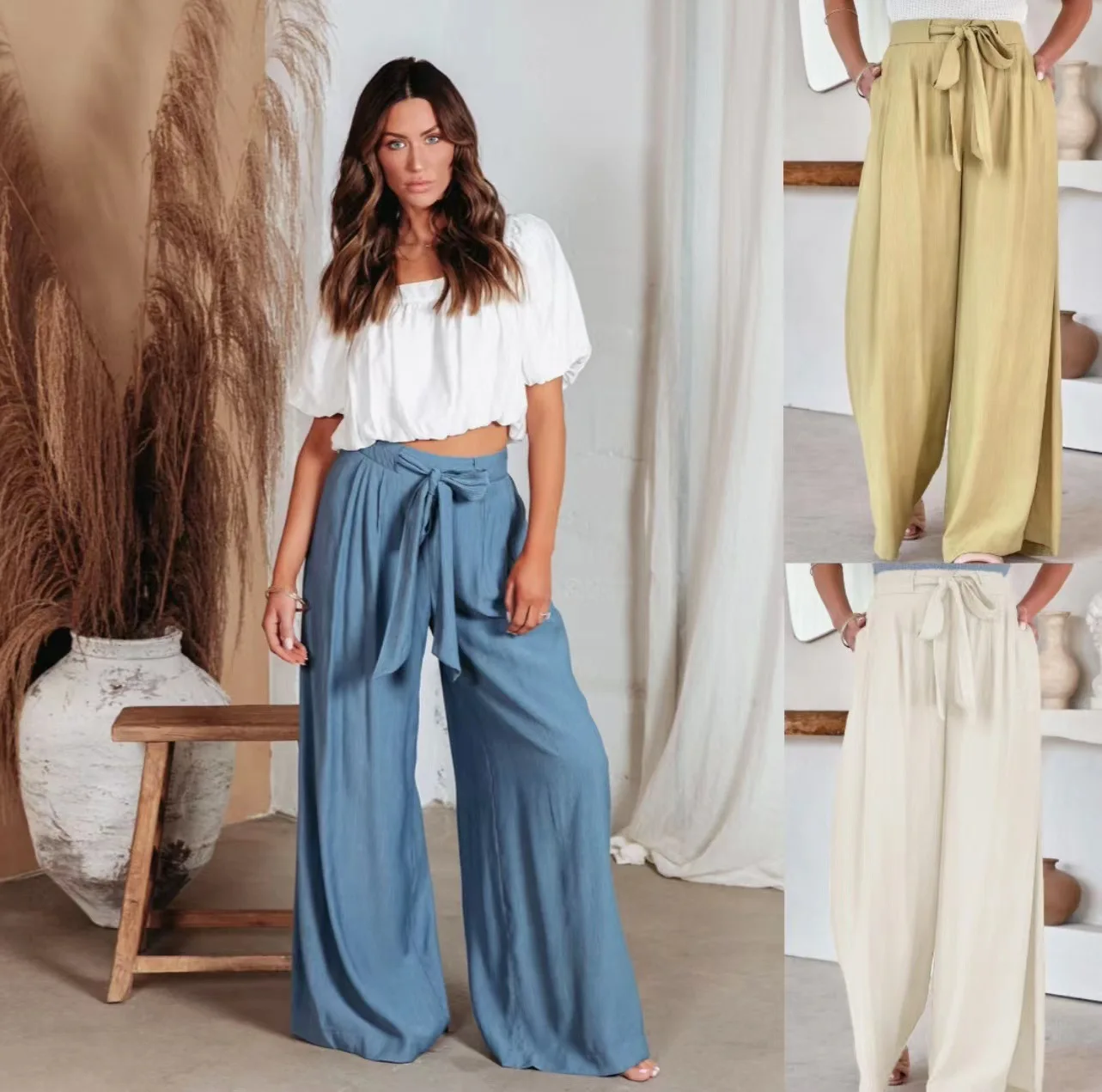 Summer new casual pants micro-elastic 2023 European and American women's wide-leg pants women
Summer new casual pants micro-elastic 2023 European and American women's wide-leg pants women