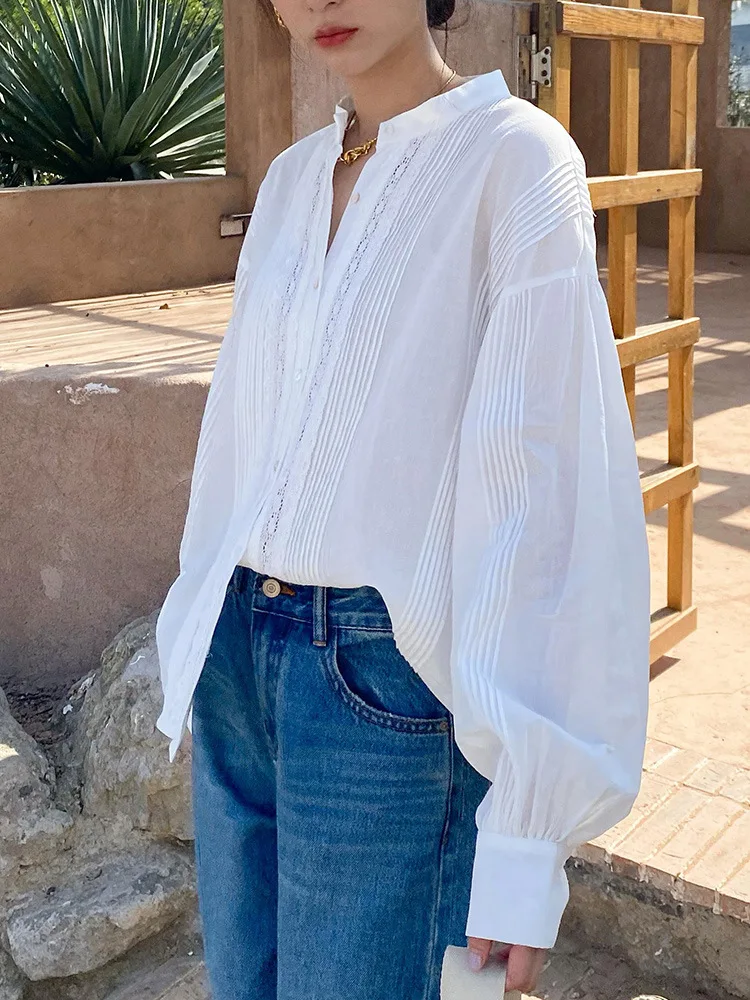 Women's White shirt Long-sleeved French Cotton Shirts Lace Stitching Single-breasted Ladies Sun Protection Blouse Top
Women's White shirt Long-sleeved French Cotton Shirts Lace Stitching Single-breasted Ladies Sun Protection Blouse Top