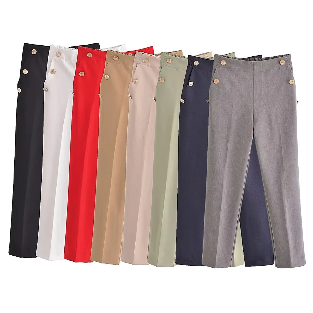 Women's 2023 Fashion Multicolor Exquisite Metal Buttons High Waist Straight Pants Chic Side Pocket Women's Trousers
Women's 2023 Fashion Multicolor Exquisite Metal Buttons High Waist Straight Pants Chic Side Pocket Women's Trousers