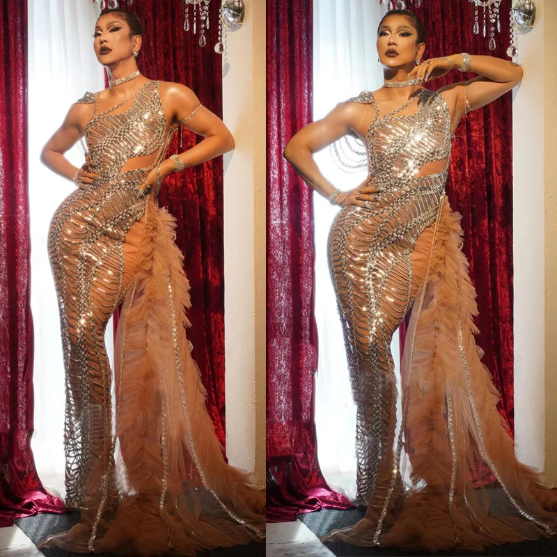 Sparkly Sequins Mesh Tail Dress Women Party Birthday Celebrate Outfit Evening Prom Dresses Pole Dance Costume Stage Wear XS4857
Sparkly Sequins Mesh Tail Dress Women Party Birthday Celebrate Outfit Evening Prom Dresses Pole Dance Costume Stage Wear XS4857