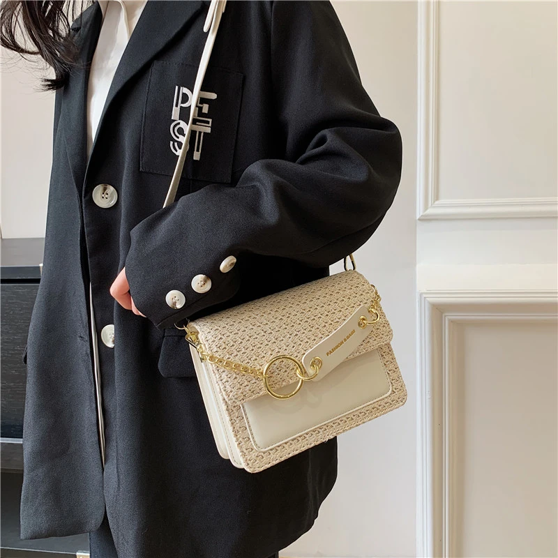 

Fashion Women's Hot Sell Flap Straw Woven Bag Casual Hundred Single Shoulder Bags Simple New Popular Commute Small Square Bags