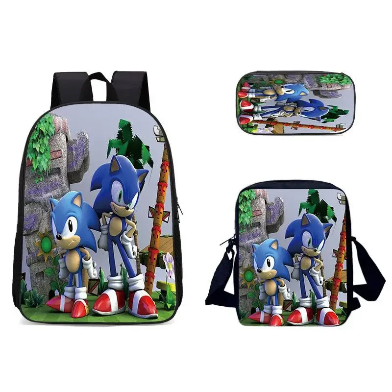 

Three-piece Combination Student School Bag Backpack Printed Double Compartment Backpack Sonic Zipper Backpack Outdoor Sports