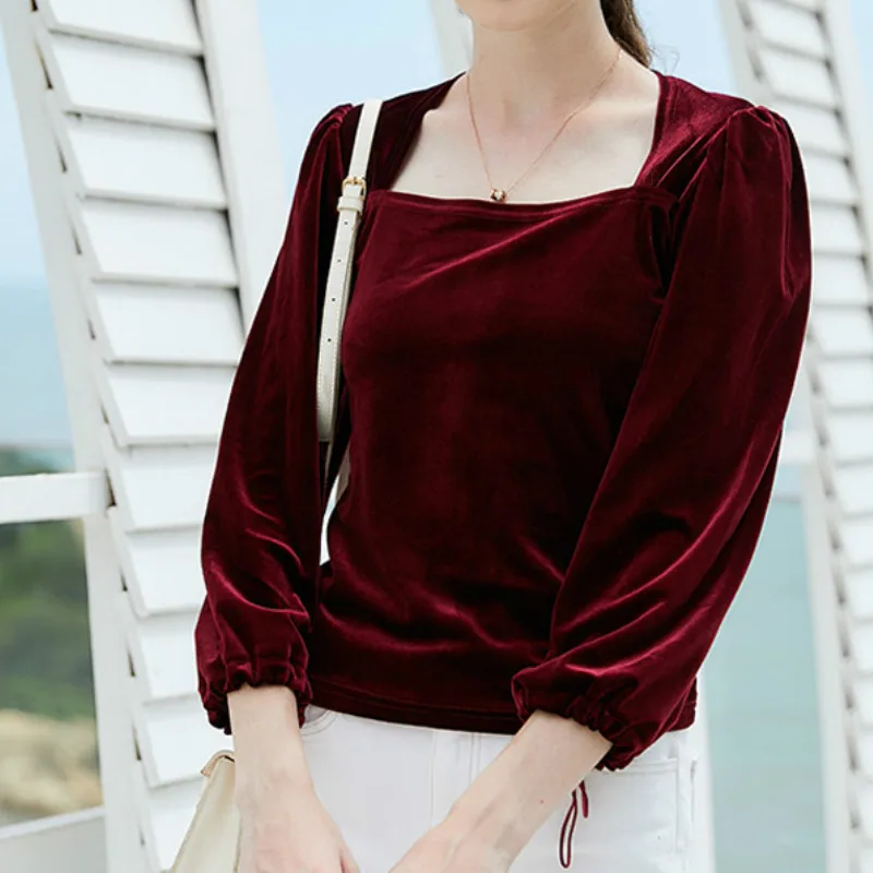 Vintage Long Puff Sleeve Neck Square Polyester T-Shirt Female Pleuche Solid Casual Tops S-XL 3 Color Women Autumn Winter Tshirts
Vintage Long Puff Sleeve Neck Square Polyester T-Shirt Female Pleuche Solid Casual Tops S-XL 3 Color Women Autumn Winter Tshirts