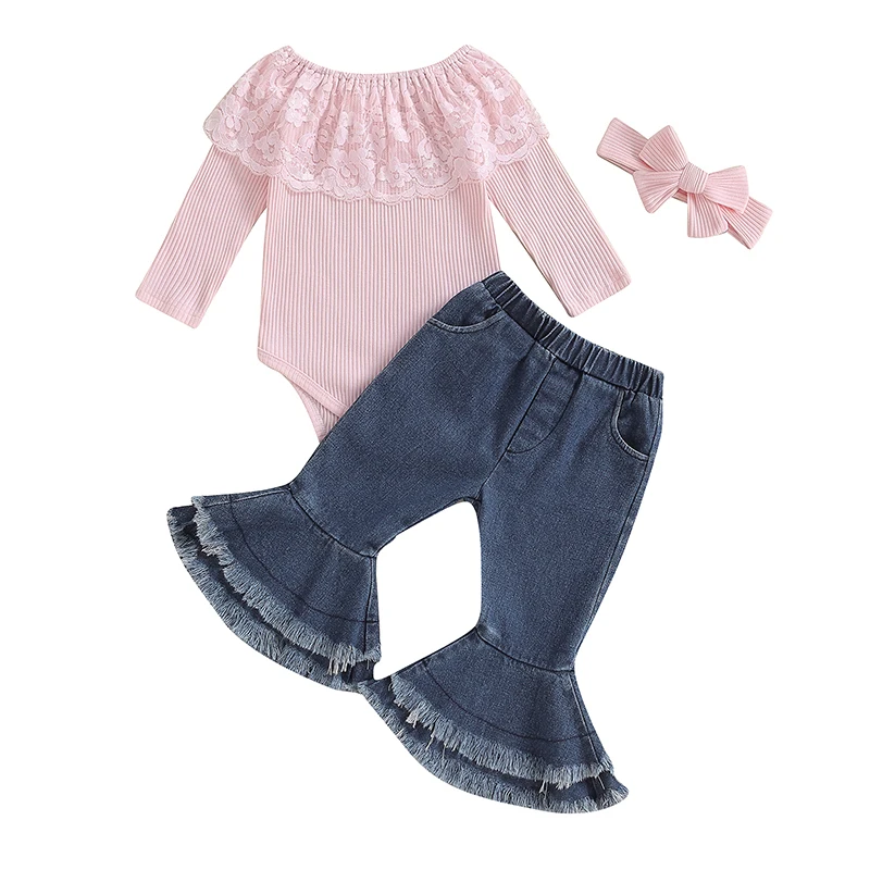 Infant Baby Girls 3Pcs Fall Outfits Long Sleeve Ribbed Romper Frill Flare Jeans Pants Headband Set Winter Clothes
Infant Baby Girls 3Pcs Fall Outfits Long Sleeve Ribbed Romper Frill Flare Jeans Pants Headband Set Winter Clothes
