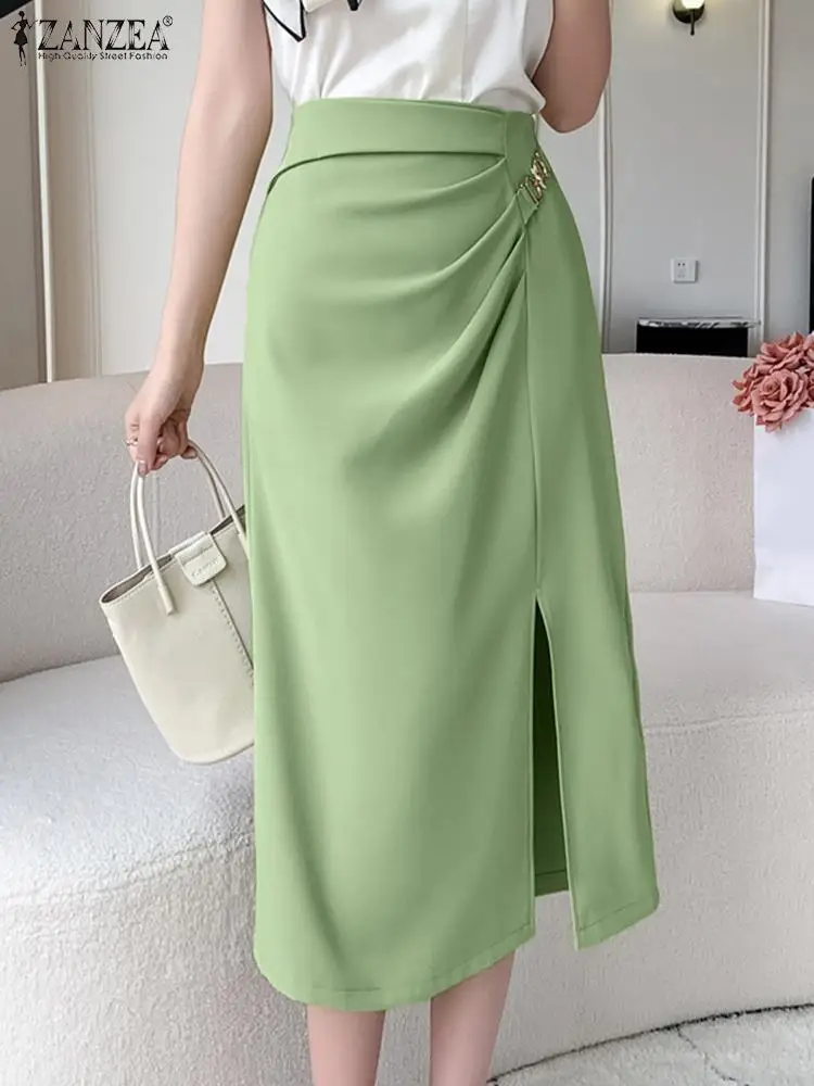 

ZANZEA Elegant Summer High Waist Solid Split Hem Skirt Fashion Party Office Faldas Saia Casual Jupe Women OL Work Midi Skirts