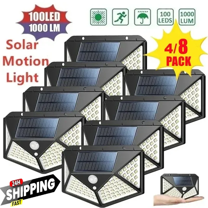 

2/4/6/8Pcs 100 LED Solar Wall Light Outdoor Solar Lamp PIR Motion Sensor Solar Powered Sunlight Street Light for Garden Light