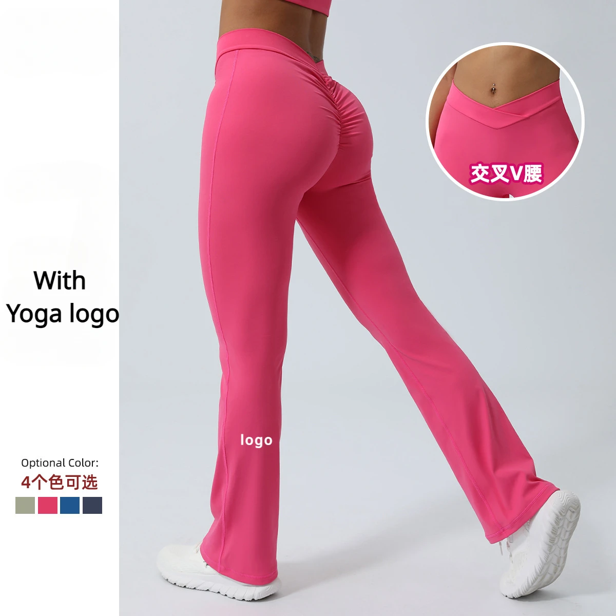 

Women Yoga Pants No T-line Sportswear V-waistline Fitness Bell-bottoms Wrinkled Hip-lifting Quick-drying Sports Workout Pants