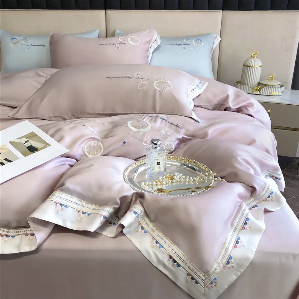 High Density Three-Dimensional Embroidery Tencel Four-Piece Set Summer Cool Ice Silk Quilt Cover Bed Sheet Bedding
High Density Three-Dimensional Embroidery Tencel Four-Piece Set Summer Cool Ice Silk Quilt Cover Bed Sheet Bedding