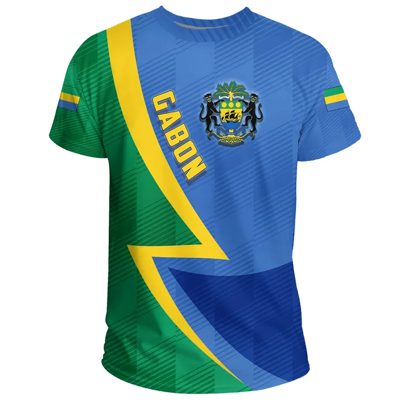 

Africa Gabon Map Flag Graphic Men T Shirts National Emblem T-Shirt Patriotic Coat Of Arms Tshirt Male Sport Jersey Boy Tee Tops